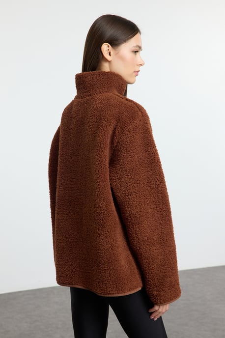 TRENDYOLMİLLA Dam Brun Enfärgad Lång Oversize Sweatshirts - Image 4