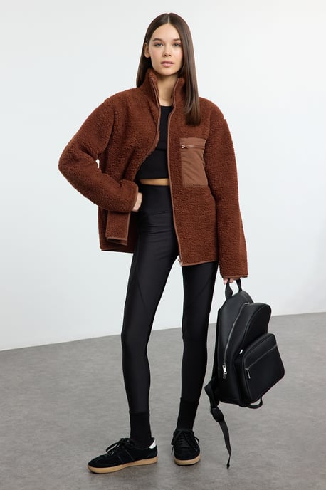 TRENDYOLMİLLA Dam Brun Enfärgad Lång Oversize Sweatshirts - Image 6