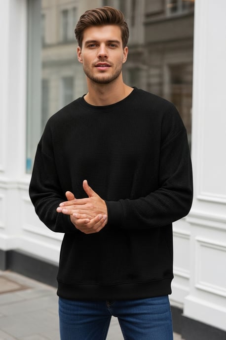 TRENDYOL MAN Men's Black Plain Long Oversize Sweatshirts - Image 1