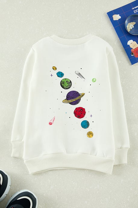 TRENDYOLKIDS Girls White Graphic Long Regular fit Sweatshirts - Image 1