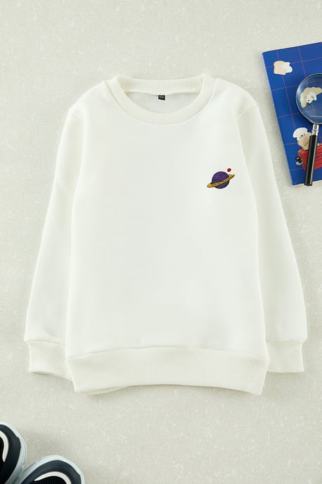 TRENDYOLKIDS Girls White Graphic Long Regular fit Sweatshirts - Image 2