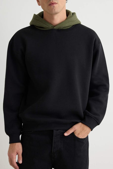 TRENDYOL MAN Herr Svart Slogan Lång Oversize Sweatshirts - Image 1