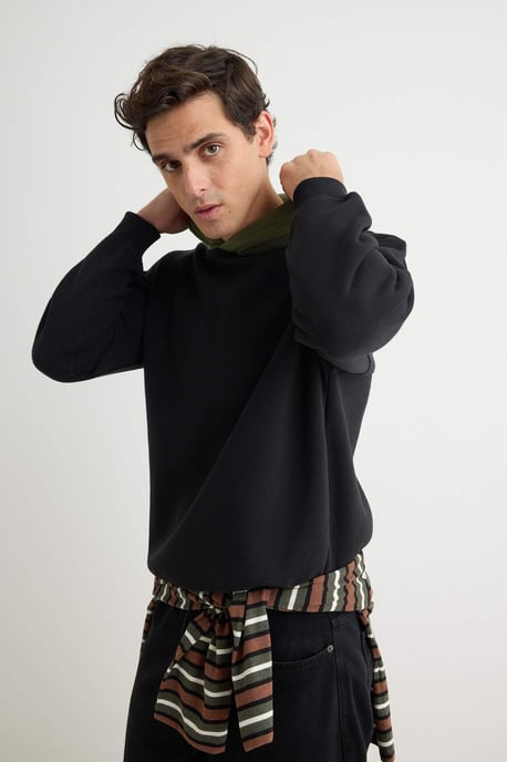 TRENDYOL MAN Herr Svart Slogan Lång Oversize Sweatshirts - Image 6