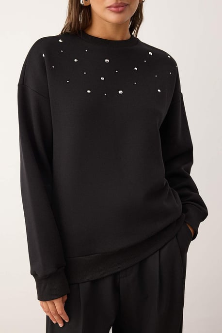 TRENDYOLMİLLA Dames Zwart Effen Lang Relaxed fit Sweatshirts - Image 2