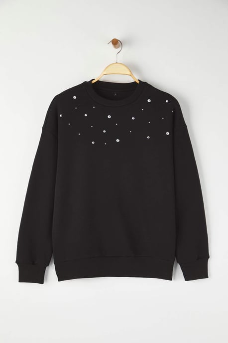 TRENDYOLMİLLA Dames Zwart Effen Lang Relaxed fit Sweatshirts - Image 4