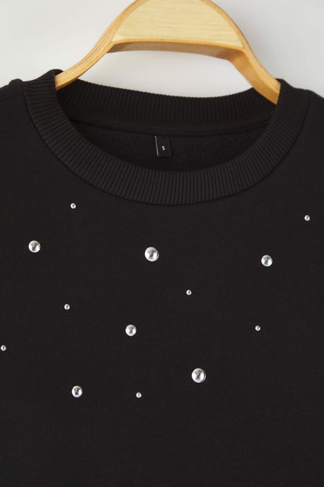 TRENDYOLMİLLA Dames Zwart Effen Lang Relaxed fit Sweatshirts - Image 5