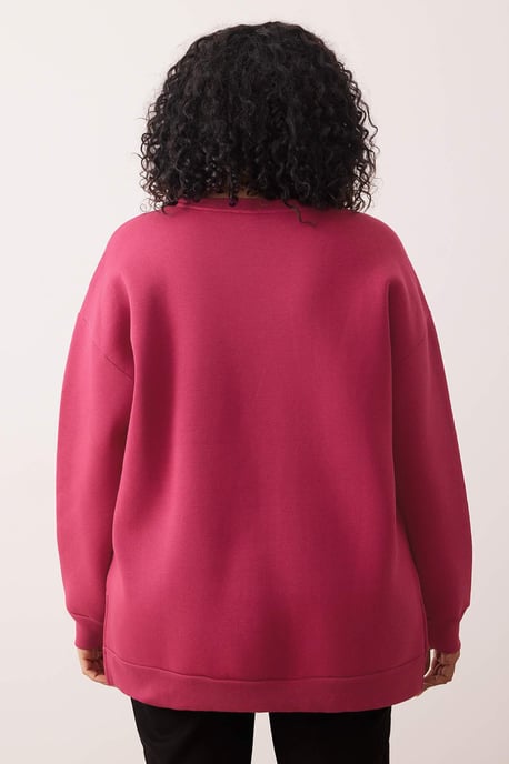 Trendyol Curve Dam Rosa Enfärgad Lång Oversize Plus size Sweatshirts - Image 3