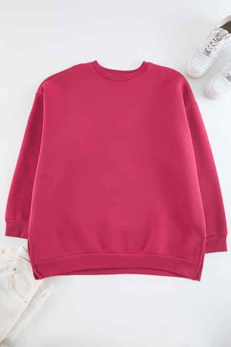 Trendyol Curve Dam Rosa Enfärgad Lång Oversize Plus size Sweatshirts - Image 4