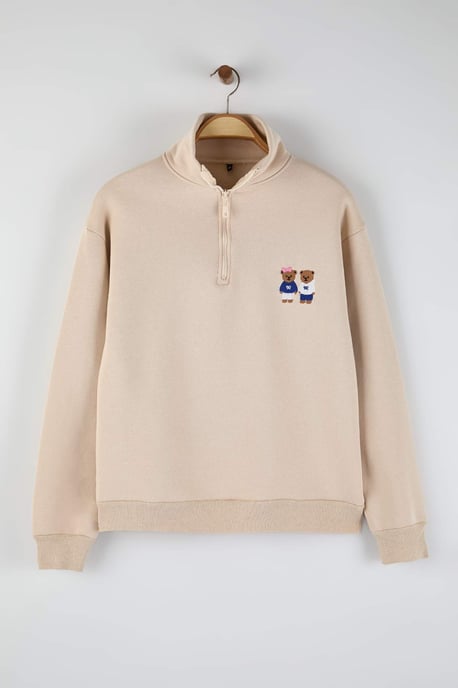 Trendyol Curve Dam Beige Enfärgad Lång Regular fit Plus size Sweatshirts - Image 4