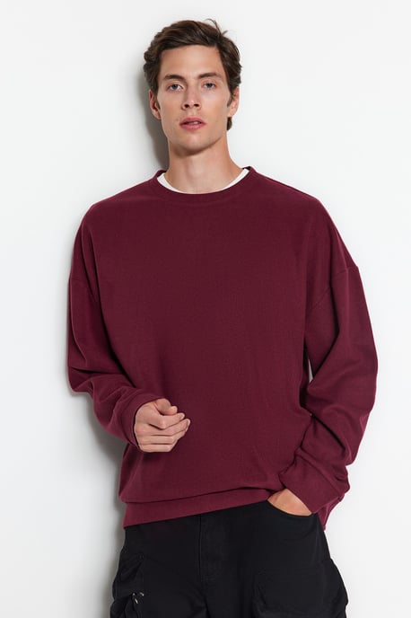 TRENDYOL MAN Herr Vinröd Enfärgad Lång Oversize Sweatshirts - Image 2