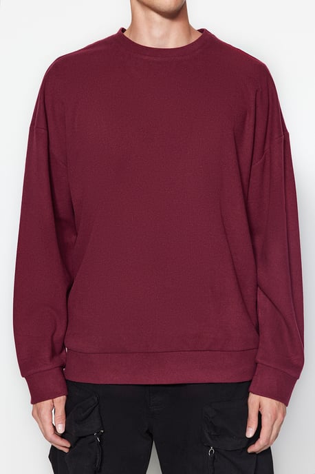 TRENDYOL MAN Herr Vinröd Enfärgad Lång Oversize Sweatshirts - Image 3
