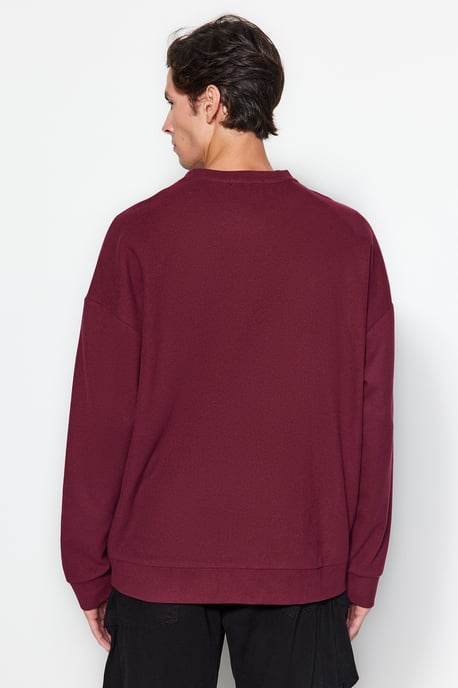 TRENDYOL MAN Herr Vinröd Enfärgad Lång Oversize Sweatshirts - Image 5