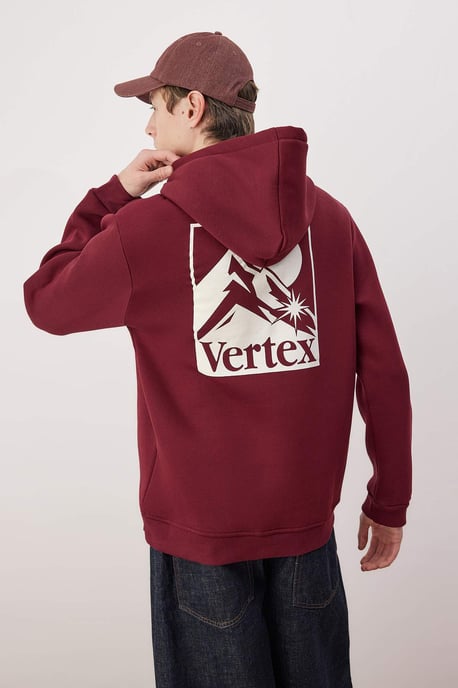TRENDYOL MAN Men's Burgundy Galaxy Long Regular fit Sweatshirts - Image 3