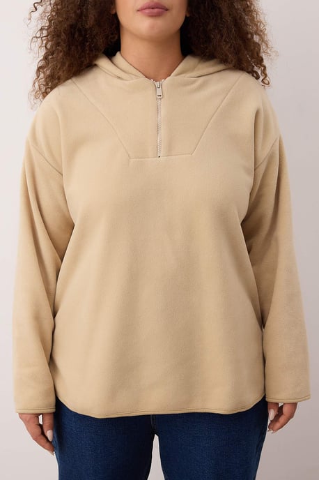 Trendyol Curve Dam Beige Enfärgad Lång Oversize Plus size Sweatshirts - Image 2