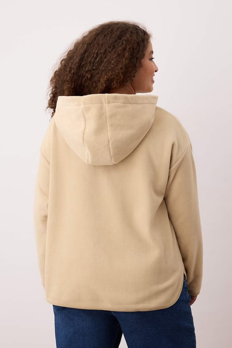 Trendyol Curve Dam Beige Enfärgad Lång Oversize Plus size Sweatshirts - Image 3