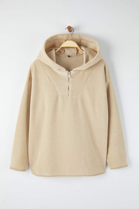 Trendyol Curve Dam Beige Enfärgad Lång Oversize Plus size Sweatshirts - Image 4