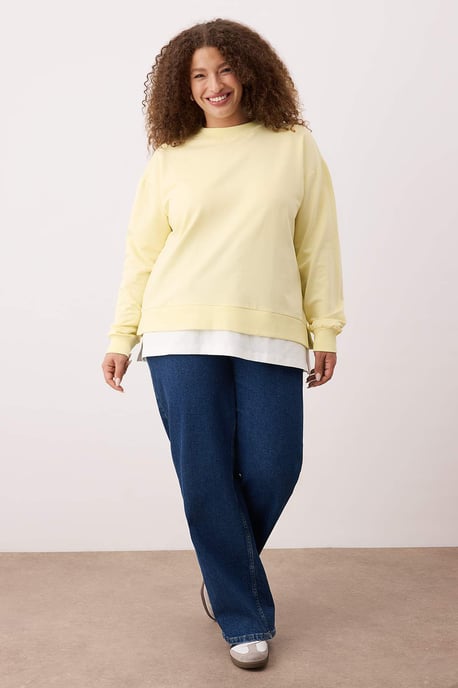 Trendyol Curve Dames Geel Effen Lang Oversized Grote maten Sweatshirts - Image 1