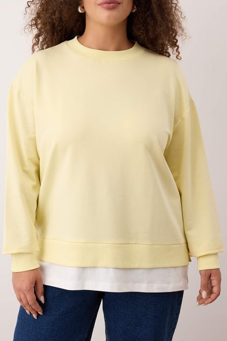 Trendyol Curve Dames Geel Effen Lang Oversized Grote maten Sweatshirts - Image 2