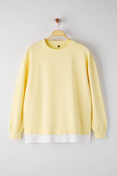 Trendyol Curve Dames Geel Effen Lang Oversized Grote maten Sweatshirts - Image 4