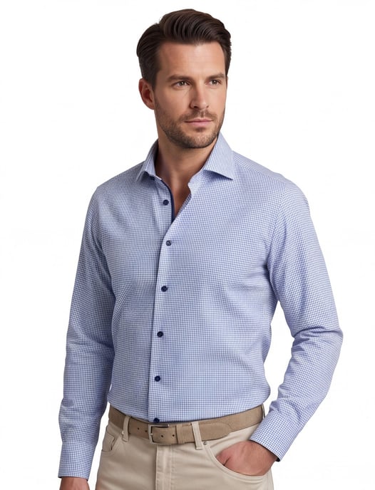 John Miller overhemd geprint blauw lange mouwen - Image 1