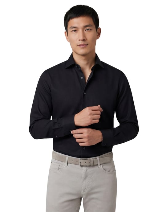 Profuomo zwart two ply twill overhemd strijkvrij - Image 1