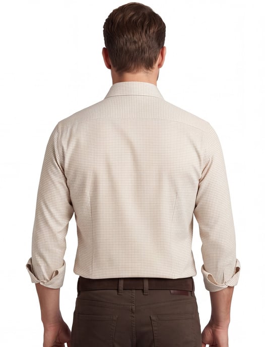 Katoenen John Miller slim fit overhemd creme geruit - Image 2