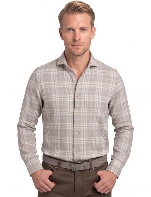 Overhemd John Miller Tailored Fit New beige geruit - Image 1