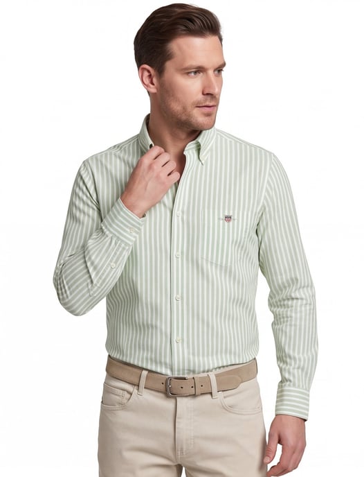 Katoenen Gant overhemd borstzak regular fit groen gestreept - Image 1