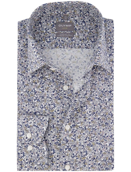 Olymp overhemd blauw geprint semi-wide collar - Image 1