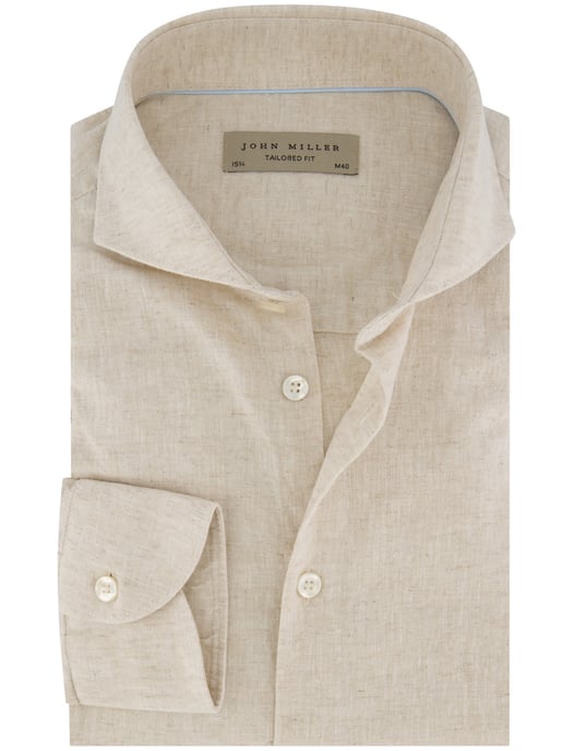 John Miller tailored fit overhemd beige linnen - Image 1