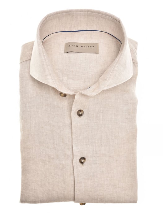 John Miller overhemd beige linnen Tailored Fit cutaway boord - Image 1
