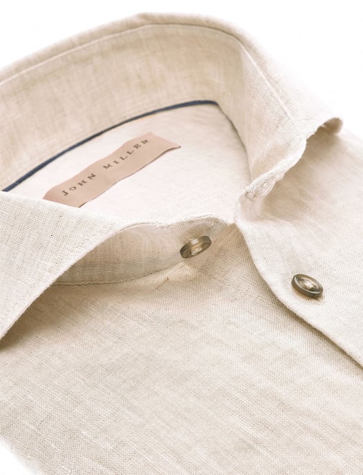John Miller overhemd beige linnen Tailored Fit cutaway boord - Image 2