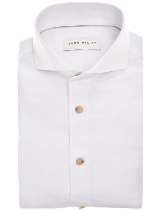Overhemd John Miller wit linnen Slim Fit gemeleerd wide spread - Image 1