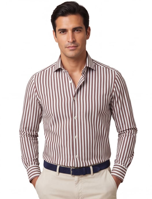 Eterna overhemd bruin gestreept modern fit 100% katoen - Image 1