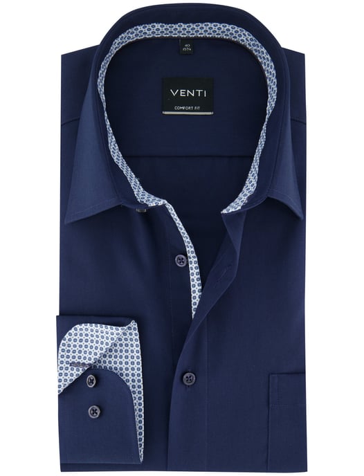 navy comfort fit overhemd Venti borstzak 100% katoen strijkvrij - Image 1