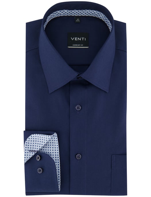 navy comfort fit overhemd Venti borstzak 100% katoen strijkvrij - Image 2