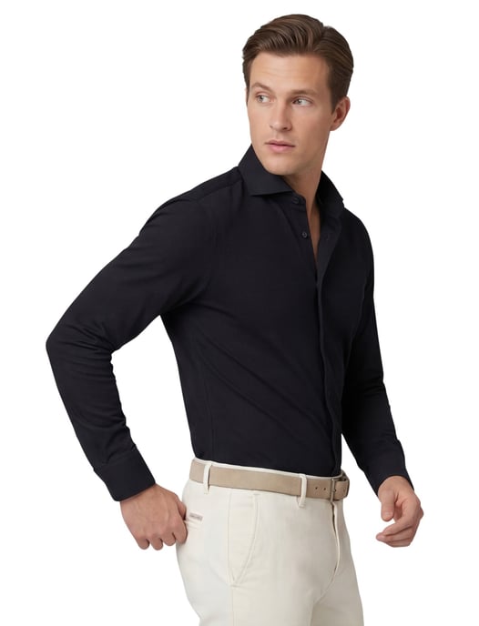 John Miller tailored fit knitted overhemd zwart - Image 2