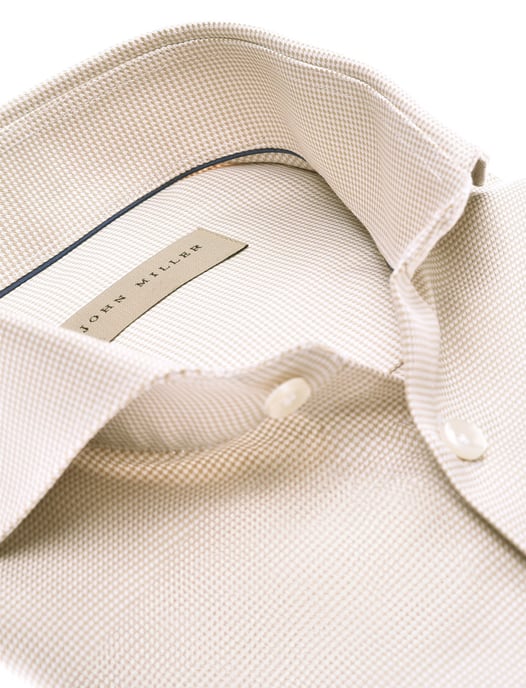 John Miller overhemd beige geprint Tailored Fit strijkvrij - Image 2
