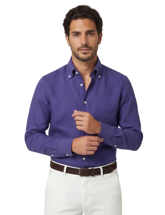 Slim Fit John Miller overhemd blauw linnen - Image 1