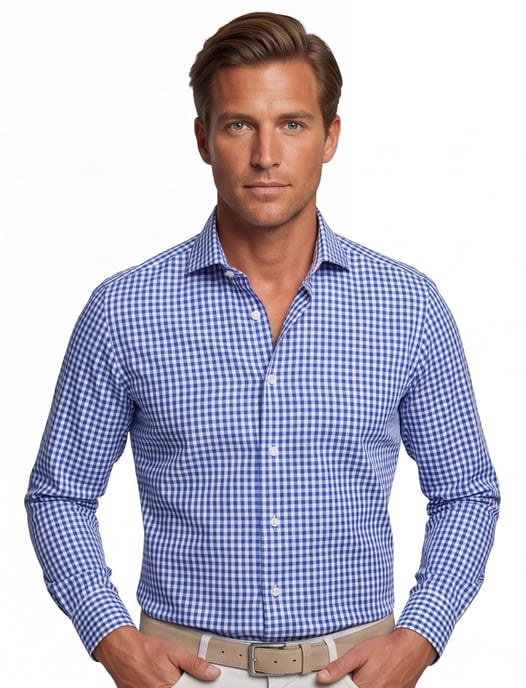 John Miller overhemd blauw geruit wide collar - Image 1