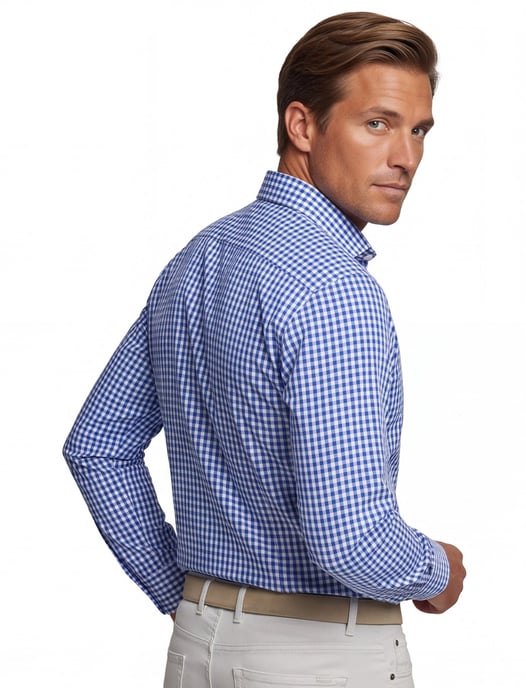 John Miller overhemd blauw geruit wide collar - Image 2