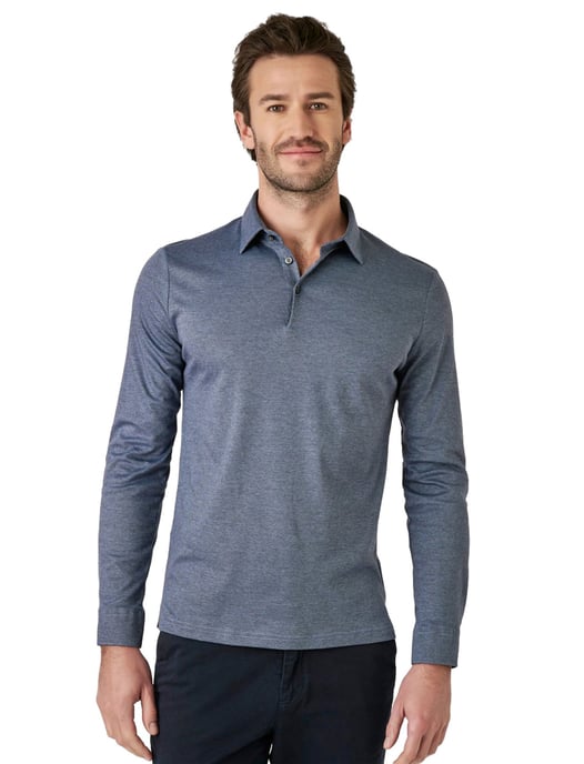 Poloshirt Desoto blauw gemêleerd piqué slim fit - Image 1