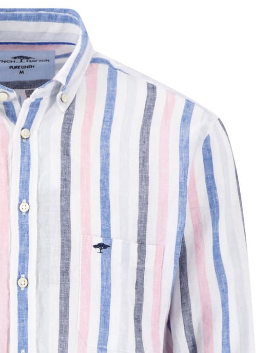 linnen Fynch-Hatton overhemd blauw gestreept met borstzak - Image 3