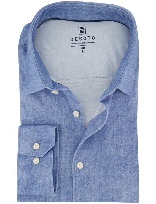 Blauwe casual jersey gemeleerd Desoto Kent overhemd - Image 1