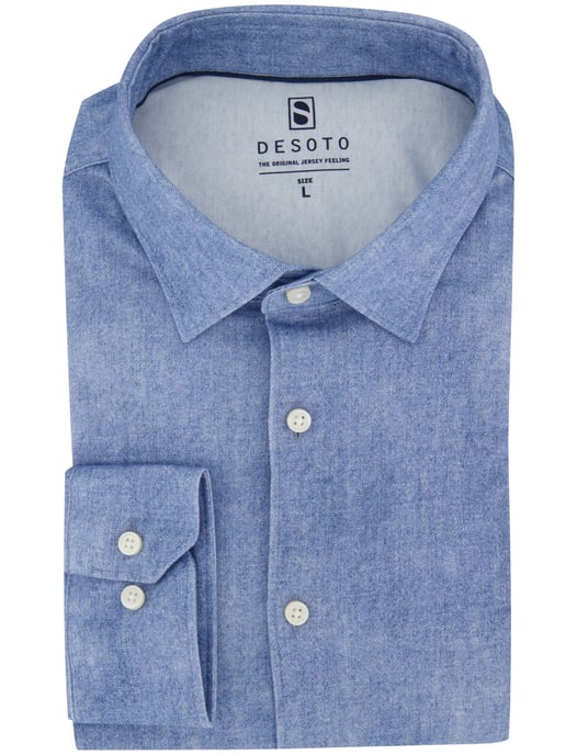 Blauwe casual jersey gemeleerd Desoto Kent overhemd - Image 2