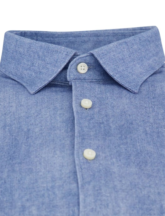 Blauwe casual jersey gemeleerd Desoto Kent overhemd - Image 3