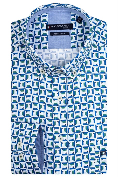 Giordano casual overhemd blauw groene print met borstzak wijde fit katoen - Image 1