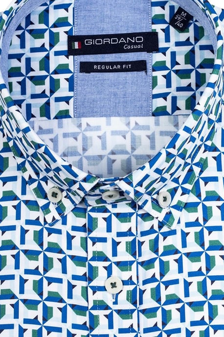 Giordano casual overhemd blauw groene print met borstzak wijde fit katoen - Image 2