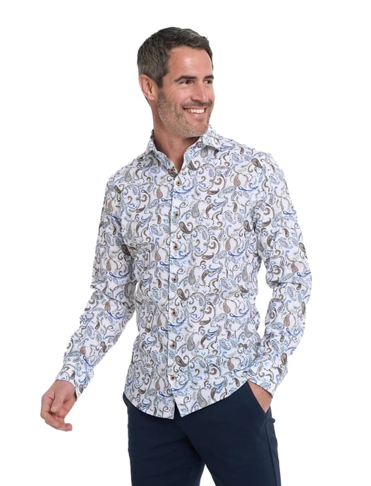 R2 Amsterdam overhemd blauw geprint lange mouw geprint - Image 1