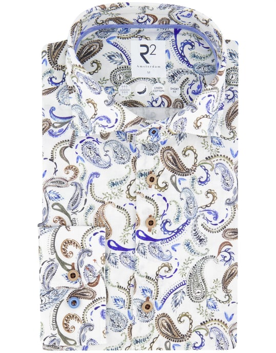 R2 Amsterdam overhemd blauw geprint lange mouw geprint - Image 2